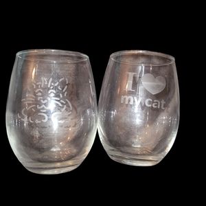 Handcrafted Etched Stemless Wine Glass Set